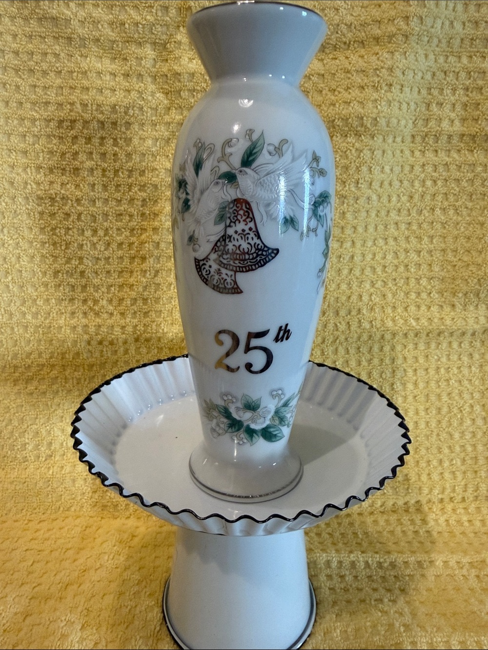 Japan Lefton China 1096 Porcelain 25th Anniversary Vase